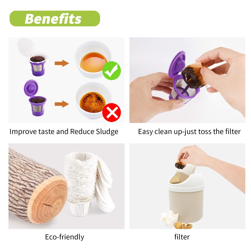 RUOYING K cup Coffee Paper Filters with Lid Disposable for Reusable K Cup Filters, Disposable Keurig K Cup Filters, Fits All Keurig Single Serve Filter Brands (300, With Lid) - Image 4